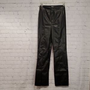 Missguided petite black pleather split front straight leg pants